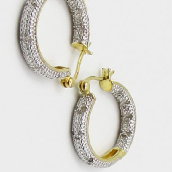 18K GOLD & 925 SILVER -50ctw Genuine Diamonds Hoop - Picture 2 of 4